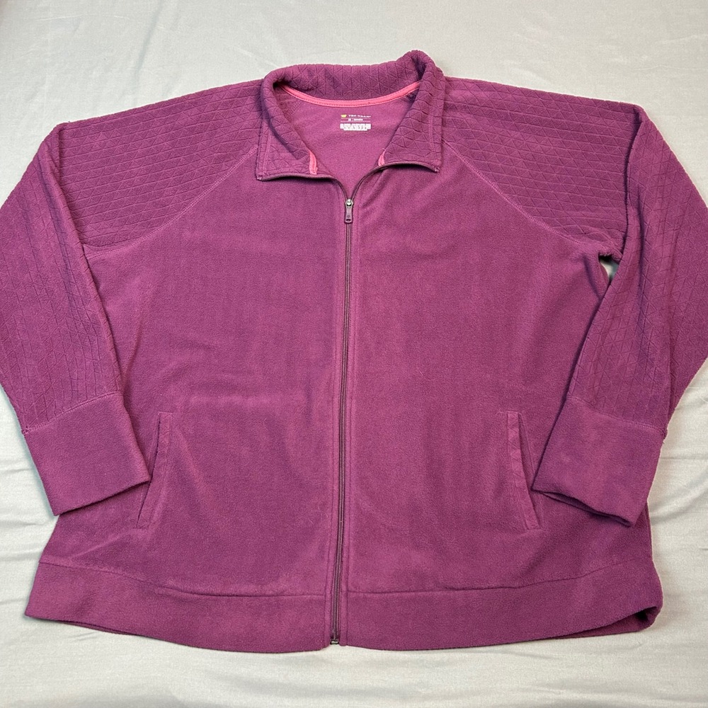 Tek Gear Womens Fleece Jacket 2X Plum Purple Full Zip Quilted Sleeve Thumbholes